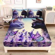 Cat Fitted Sheet Toddler Bedding Set,Floral Bedding Animal Themed Fitted Shee...