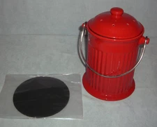 Red Ceramic Counter Top Garden Compost Bin With Lid plus New Charcoal Filter