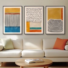 Large Framed Colorful Abstract Wall Art for Living Room, 3 Piece Mid Century ...