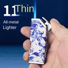 Ultra-Thin Windproof Refillable Metal Cigar Lighter Butane Gas JET Flame