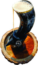 100% Natural Black Viking Drinking Horn Mug Cup with Stand for Beer Wine Mead