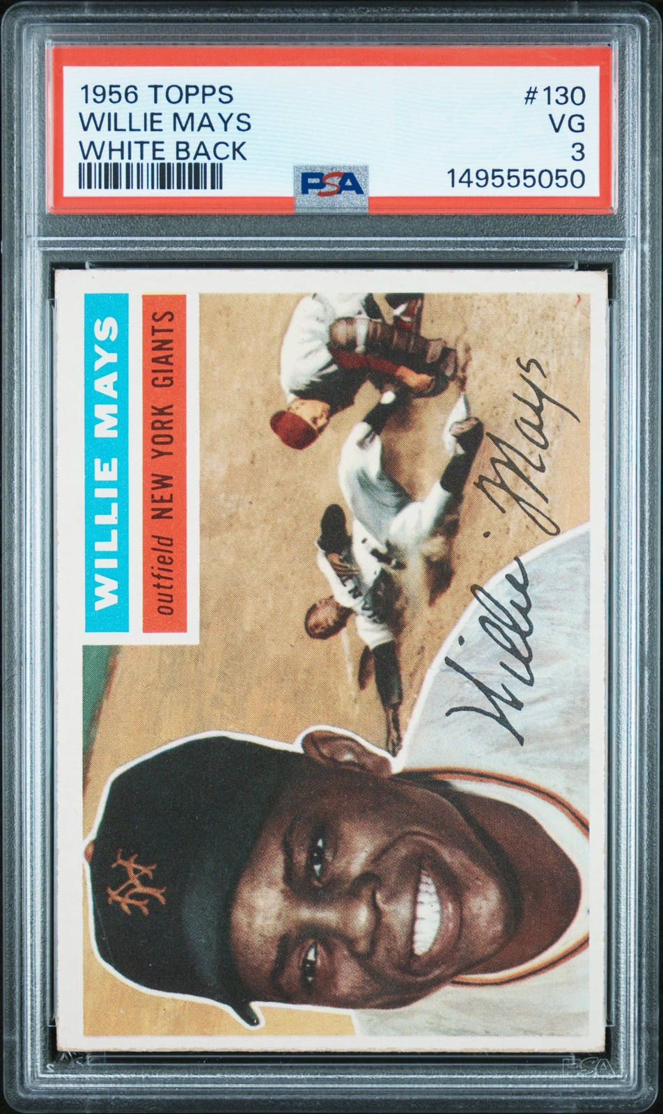 1956 TOPPS WHITE BACK #130 WILLIE MAYS PSA 3