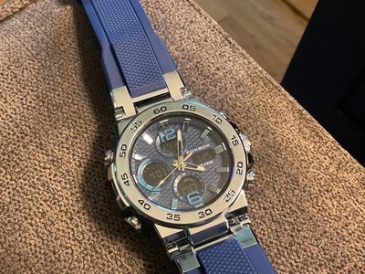 Men's Quartz Watch- Foxbox Chronograph, Blue Silicone Band, multiple features