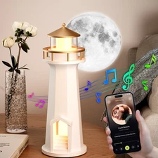 Moon Lighthouse Lamp, LED Moonlight Projector Lamp Speaker with wireless charge~