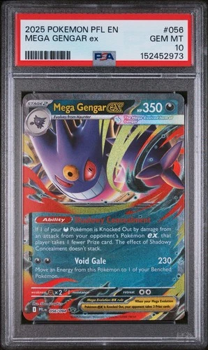 2025 POKEMON PFL ENGLISH PHANTASMAL FLAMES #056 MEGA GENGAR ex, PSA 10