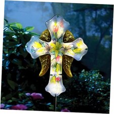 Solar Cross Garden Stake Lights,Metal Angel Wing Acrylic Flowers Lily Cross