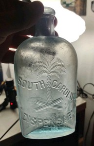 Antique Blue SC South Carolina Palmetto Tree 1/2 Pint Dispensary Bottle