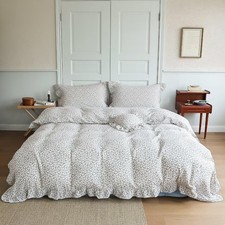 Blue Floral Ruffles Duvet Cover Twin for Kids Girls Boys, Double Layers Gauze