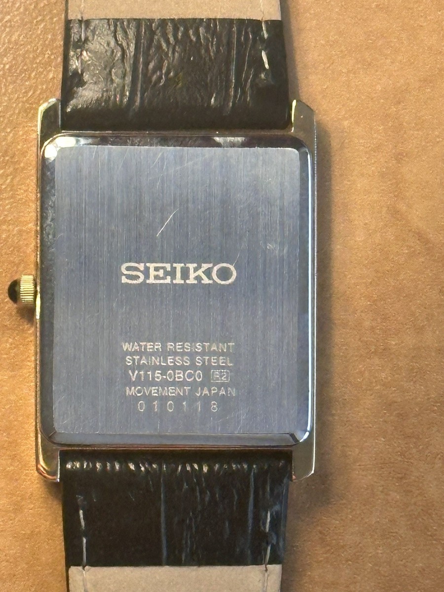SEIKO SUP880 V115-0BC0 White Roman Square Tank 22mm Solar Men