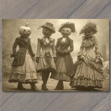 POSTCARD Pumpkin Faces Victorian Era Creepy Women Halloween Aesthetic