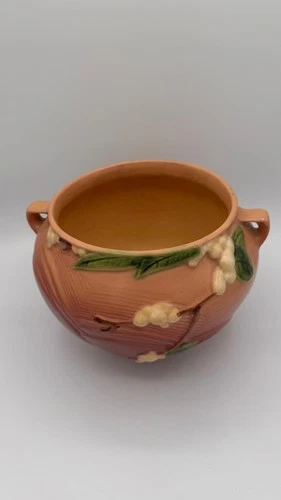 Vintage Roseville Pottery Snowberry Rose Double Handle Jardiniere IRB-5