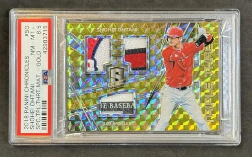 2018 Panini Spectra SHOHEI OHTANI RC Triple Threat GOLD Prizm 8/10 PSA 8.5