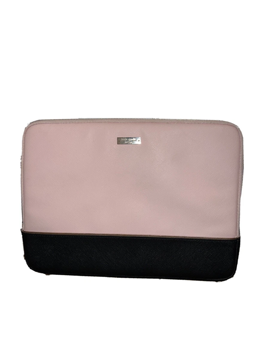 Kate spade Black Pink Padded Laptop Case Zip Computer Sleeve Saffiano Leather