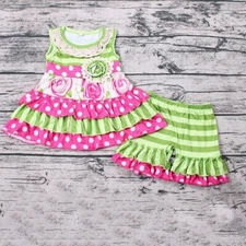 NEW Boutique Girls Floral Ruffle Tunic & Shorts Outfit Set