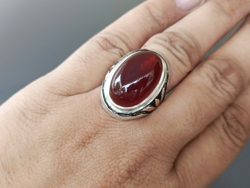 Jemenitischer Aqeeq-Ring Blut Rot Achat 925 Sterlingsilber unbeheizter Stein seltener Fund - Bild 3 von 10