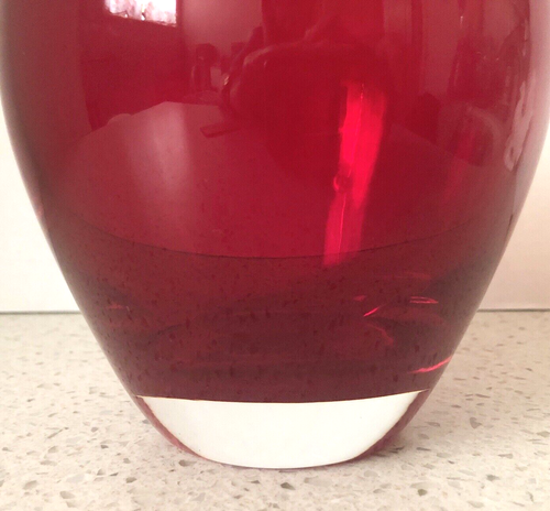 Vintage Zwiesel Art Glass Vase Deep Red w/ Clear Base Made in Germany 5" tall - Picture 6 of 13