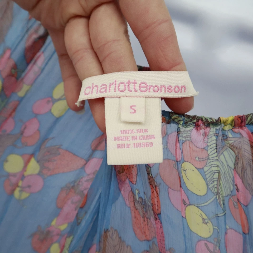 Top Charlotte Ronson de seda transparente para mujer S azul Boho Bloomcore cottagecore twee Foto 2 de 4