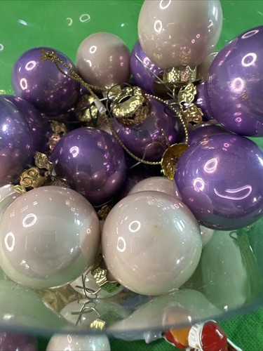Set purple/ beige Shiny 1 inch Glass Ball Miniature Christmas Ornaments 20 pc. - Picture 5 of 7