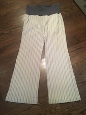Anthropologie M Cotton Blend Striped Pants Wide Leg Cream Gray W Pockets