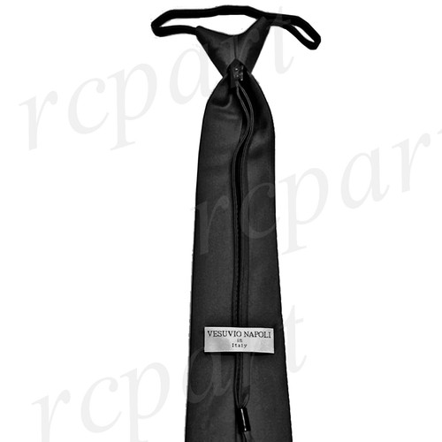 New Poly Men skinny ready knot zipper pre tied neck tie only solid formal Black - Picture 2 of 2