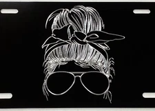 Messy Bun Woman Diamond Etched Engraved License Plate Vanity Car Tag Great Gift!