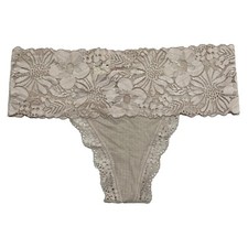 NWT AERIE Thong Sz S-M Beige Lace Jersey Knit
