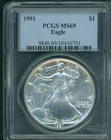 1991 American Silver Eagle ASE S$1 PCGS MS69 MS-69 ORIGINAL Coin !