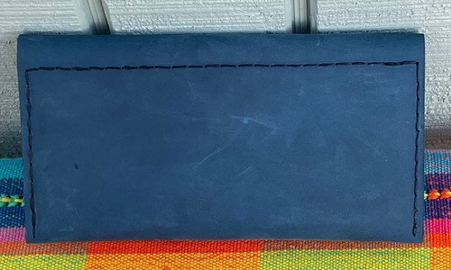 Handmade Blue Full Grain Oiled Leather Hand Stitched Clutch Wallet Austin Tx - Picture 3 of 12
