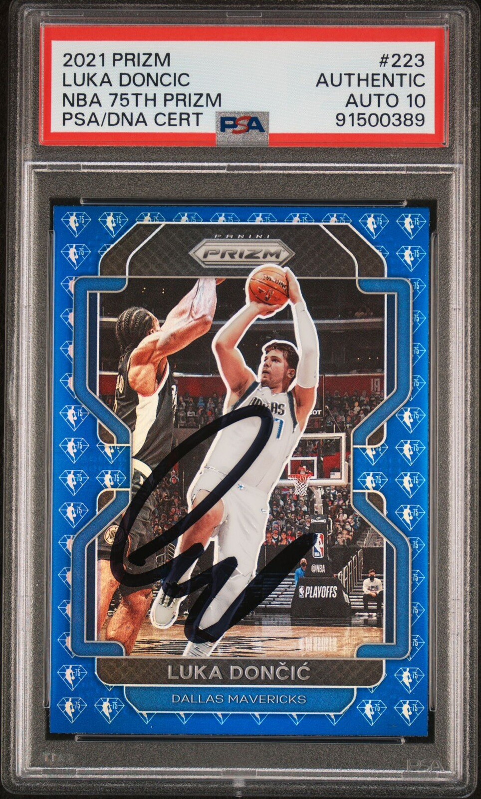 2021 Panini Prizm #223 Luka Doncic Signed NBA 75th Prizm Card PSA/DNA AUTO 10