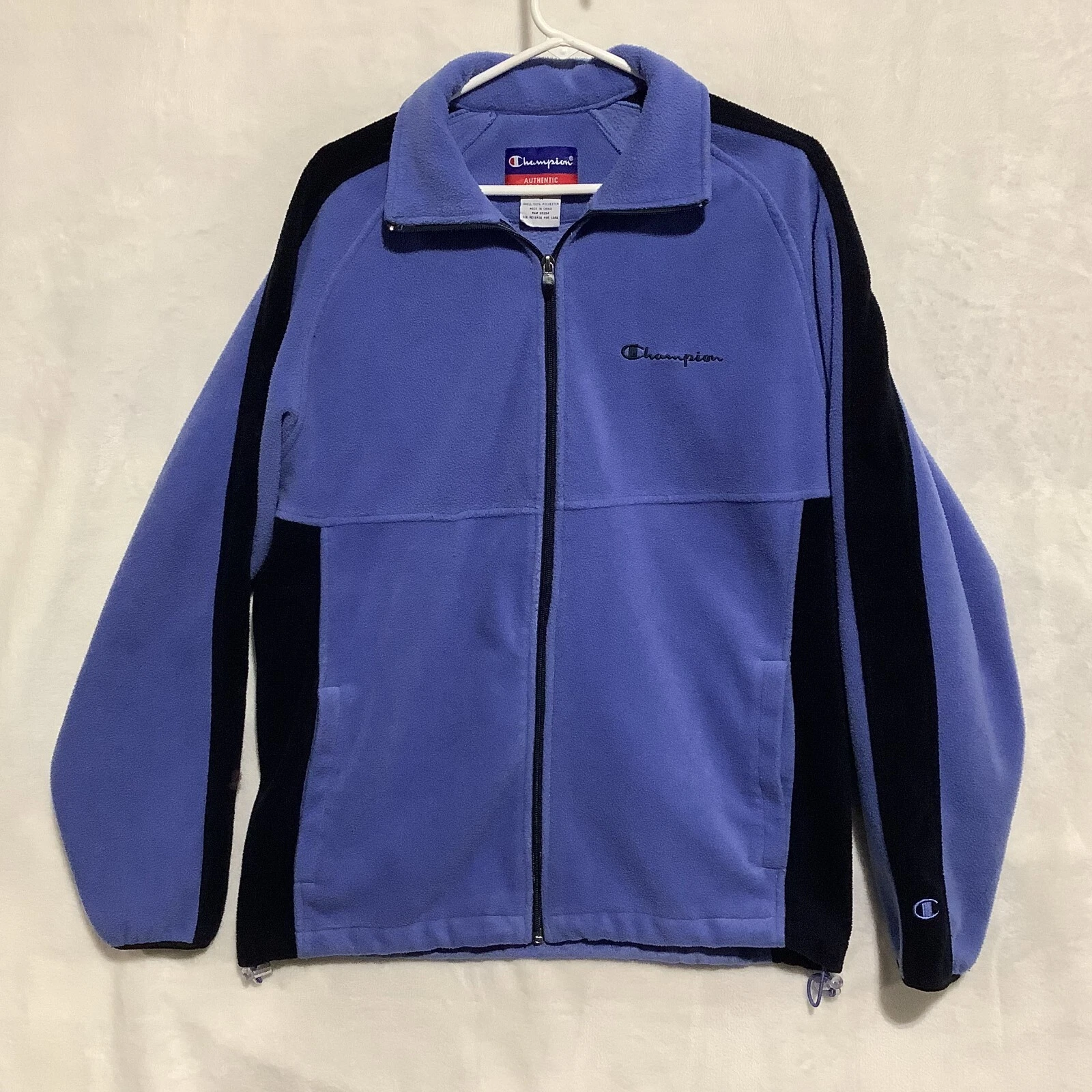 Champion Fleece Jacket Full Zip Colorblock Blue Men’s Sz M Waist Cinch Pockets