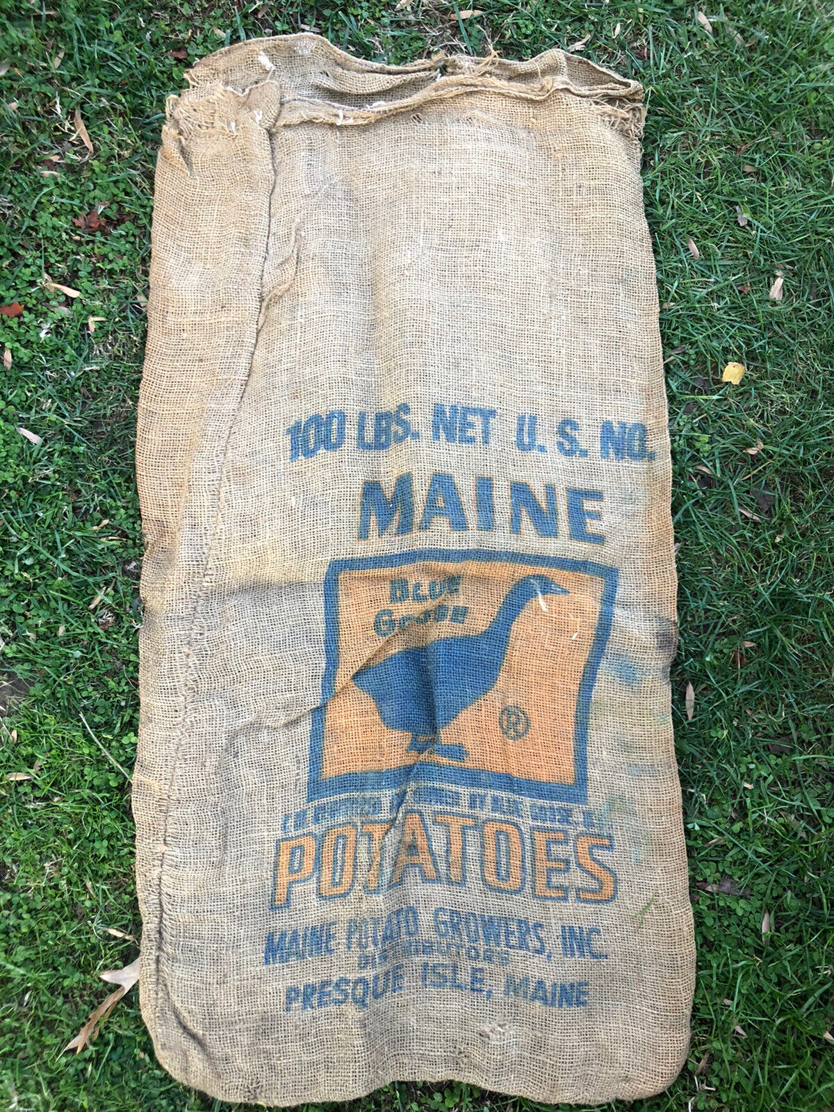 Antique Vtg 1940s General Store Burlap Sack Ad Blue Goose