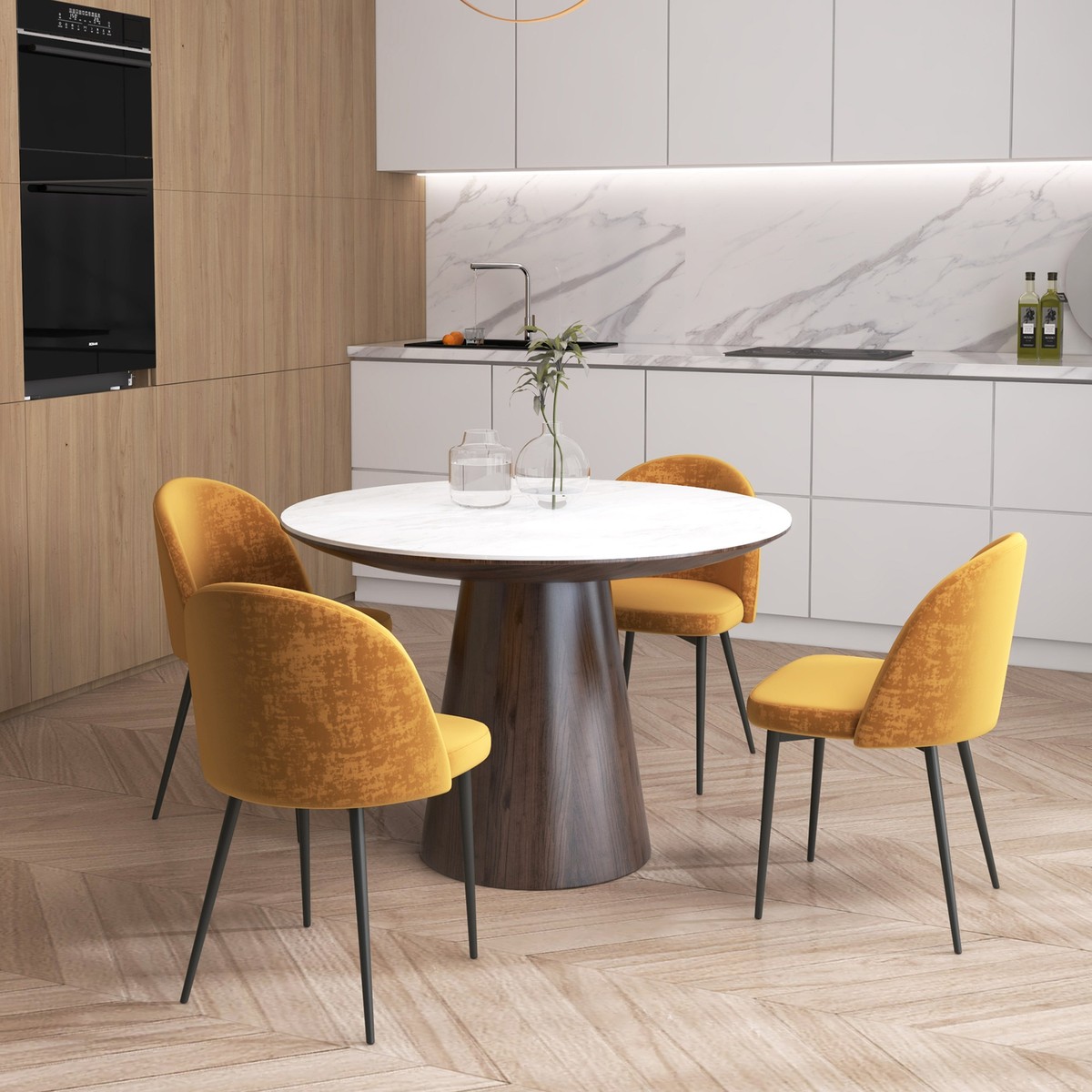 Pieces Modern Dining Chairs Upholstered Fabric Bucket Seat for - Main Image