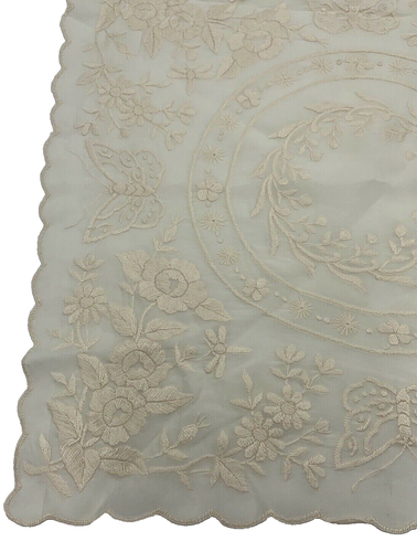 Antique Society Silk Art Handkerchief Ivory Embroidery Wedding Elaborate Elegant - Picture 8 of 12