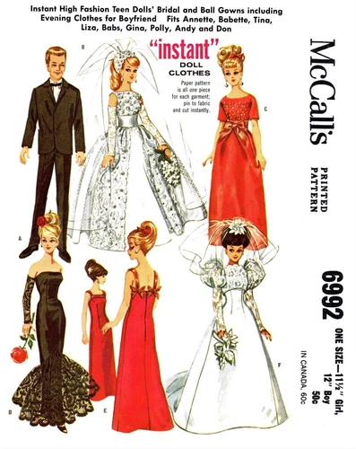 McCall's 6992 BARBIE & Ken Doll Pattern Gina Babs Tammy Babette Tina Liza Polly
