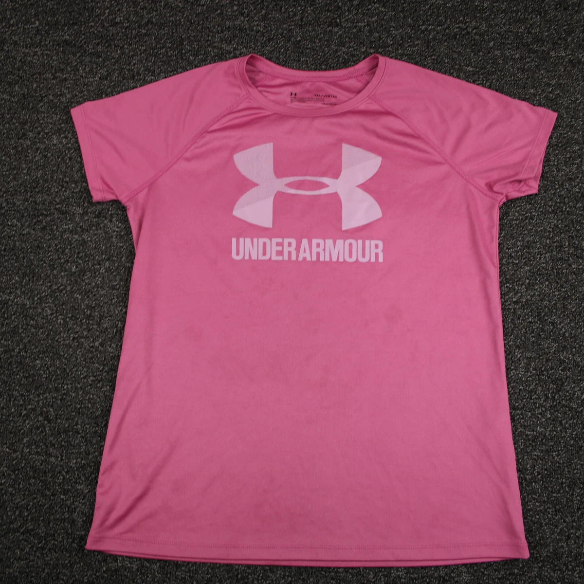 Under Armour Shirt Girls XL Pink HeatGear Loose Short Sleeve Breathable Youth