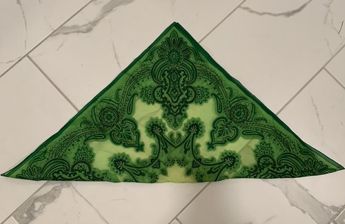 Hermosa bufanda transparente cuadrada vintage verde oscuro y verde claro 26,5"" poliéster - Imagen 4 de 5