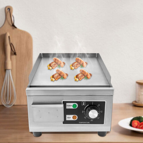 Commercial 1300W Electric Griddle Flat BBQ Countertop Hot Plate Stainless Steel - Picture 1 of 21