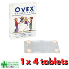 1 x 4 Ovex Threadworm Tablets &ndash; Pinworms Threadworms Treatment