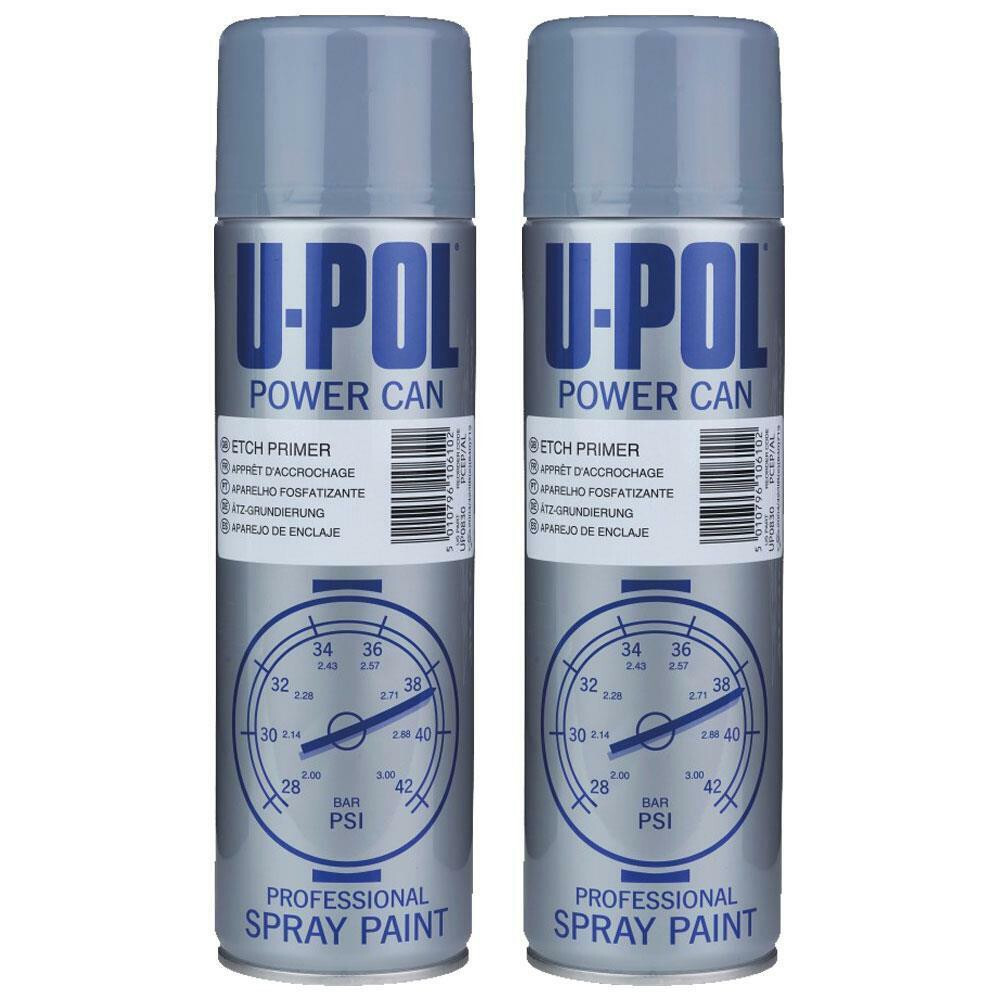 2x U-Pol Etch Primer Spray Grey Power Can Direct to metal Anti-Corrosive  500ml
