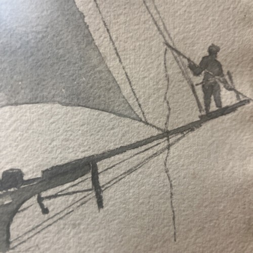 Capt. Ollie West Signed Original Watercolor Painting Boat Ocean 26.5”x 20.5” - Picture 4 of 15