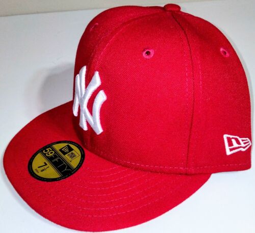 NEW 59FIFTY NEW ERA NEW YORK NY YANKEES CAP RED & WHITE FITTED HAT 7 1/8