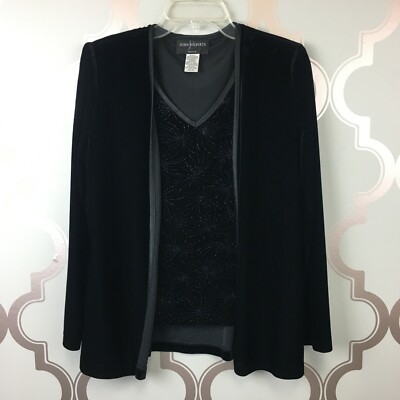 John Roberts Women's Black Velour Jacket w/ Shimmery Attached Shell - Size 8P