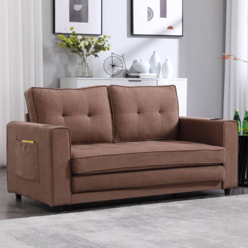 55" 3-in-1 Upholstered Futon Convertible Floor Sofa Bed Foldable Loveseat Daybed - Picture 10 of 17