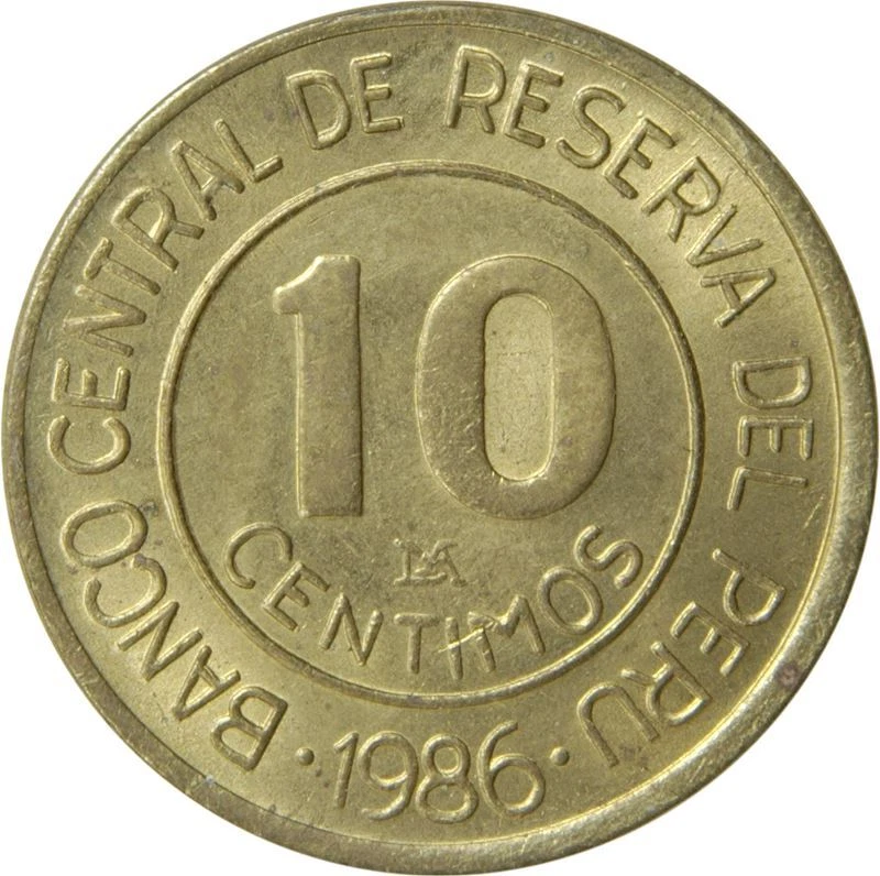 Moneda Perú 10 Céntimos | Miguel Gris | KM293 | 1985 - 1987 Foto 3 de 4