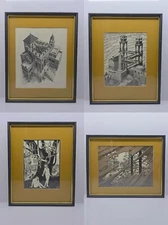 Vintage M.C. Escher Framed & Matted Prints  Set of 4