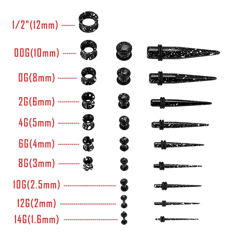 Kits de medidores de estiramiento de orejas 50 piezas túneles de silicona conos de acrílico tapones expansores Foto 2 de 4