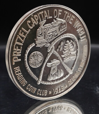 1968 Penn Ohio Reading Coin Club Pretzel Capitol 1oz 999 FINE