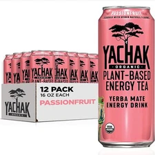 YACHAK Organic Yerba Mate Passionfruit 16 Fl Oz Pack of 12 Cans