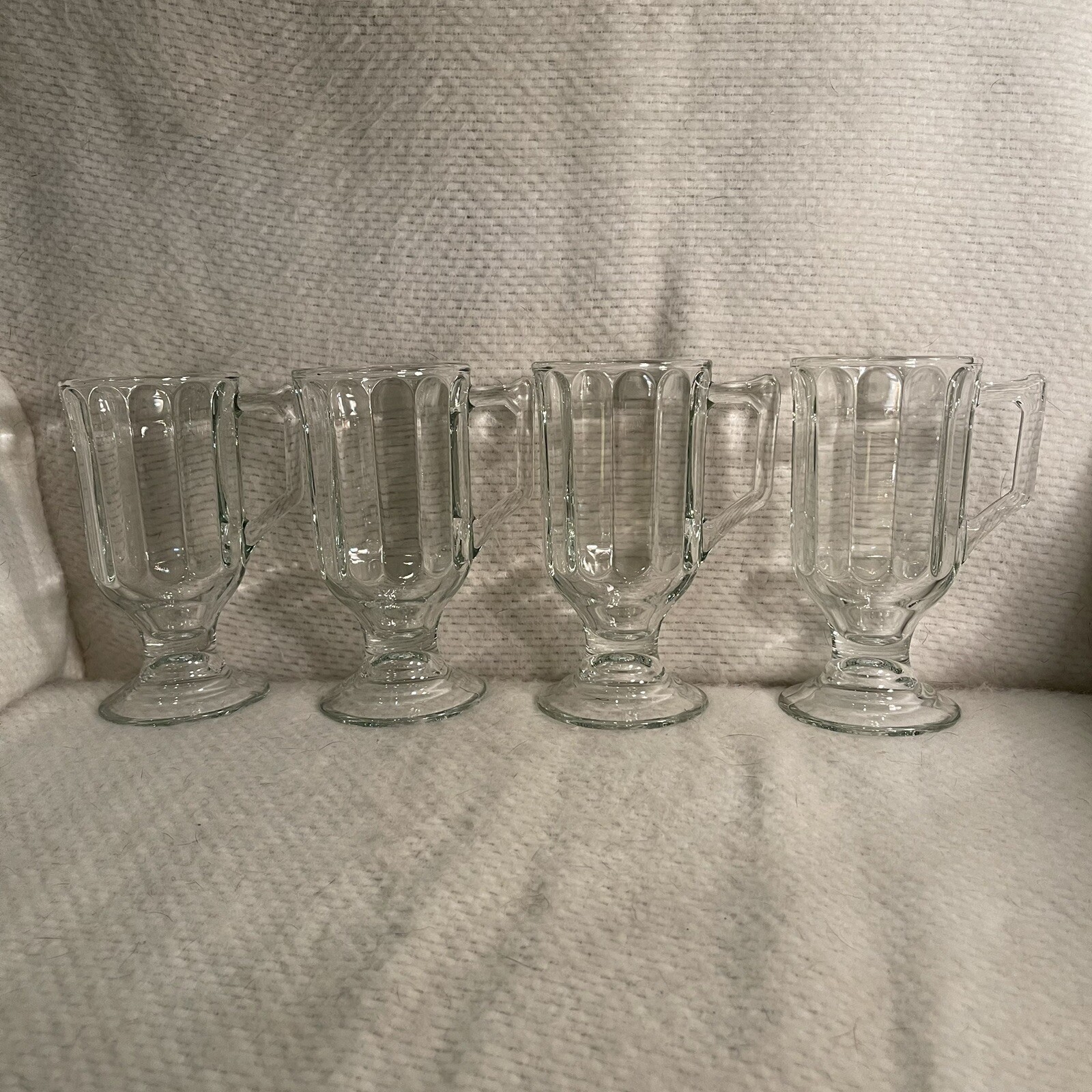 Libbey Milan Irish Coffee Mugs Clear W/ Panels Set 4