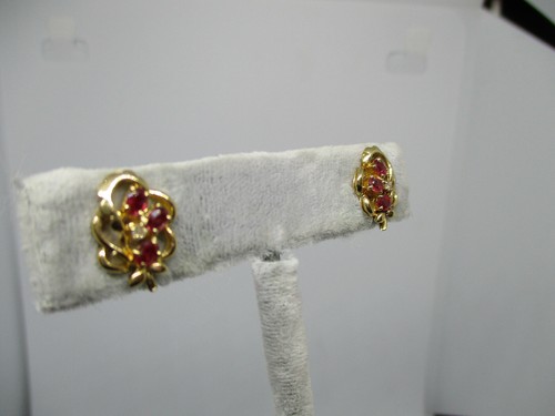.81ct Natural Ruby Diamonds Cluster Earrings 14K Yellow Gold - Picture 3 of 7